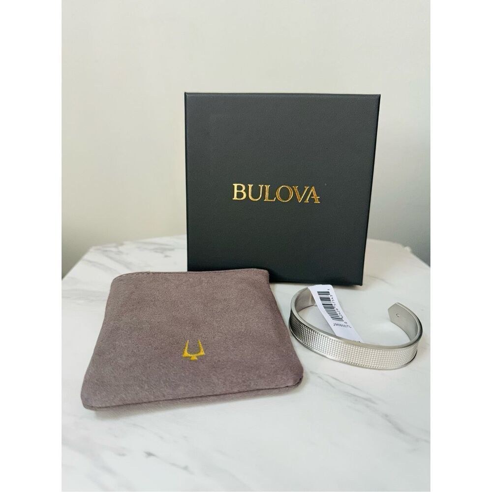 Bulova Precisionist Open Cuff Bracelet,‎ Knurled Texture Design, Silver, NWT